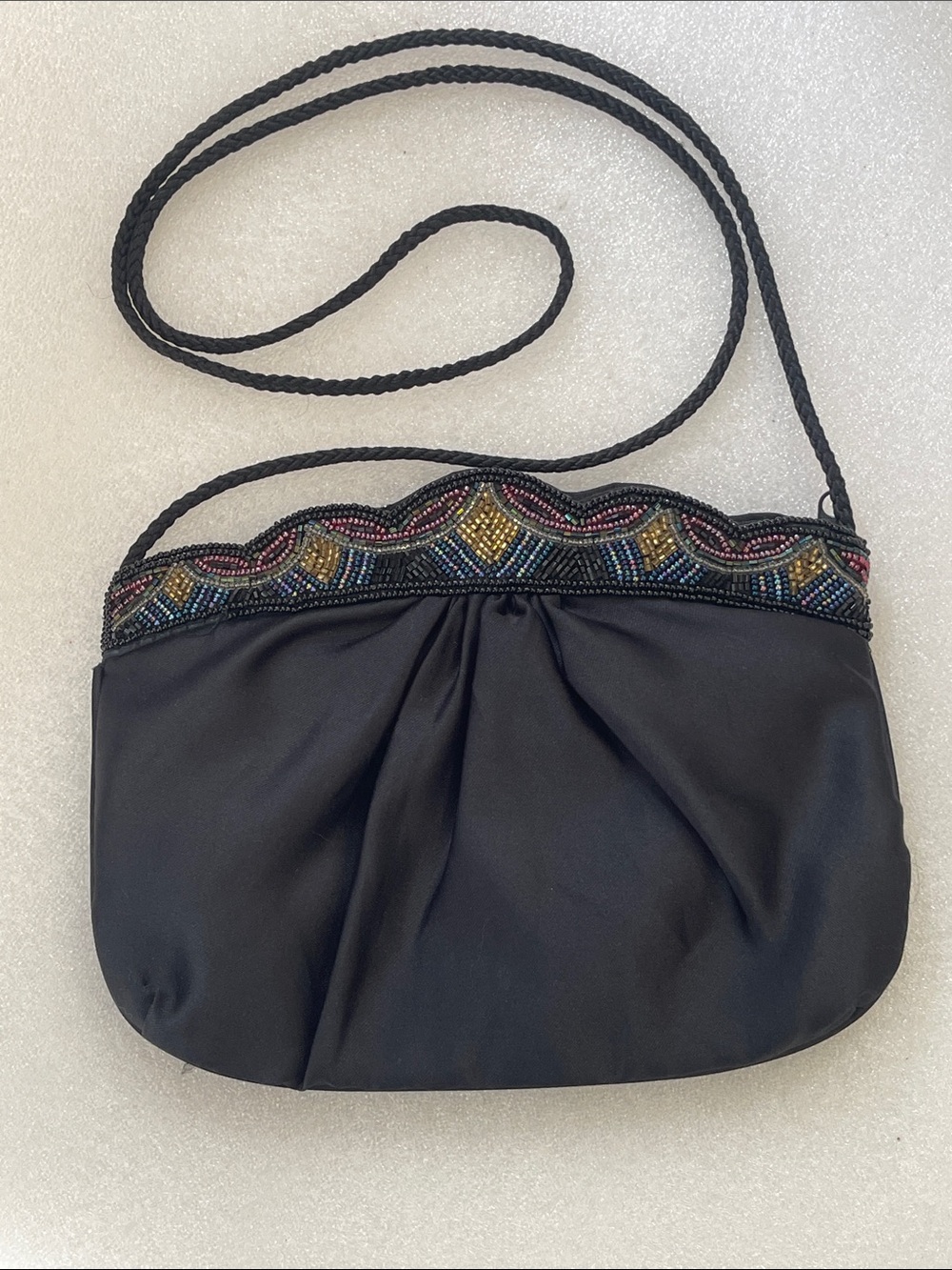 Black Beaded Trim Crossbody Bag - Women's Evening Purse